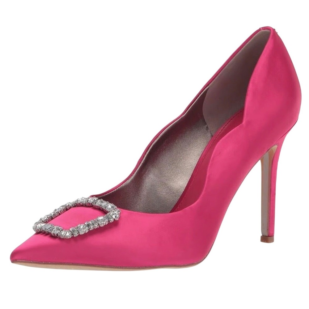 Sam Edelman Hazel Hot Pink Satin Crystal Buckle Pointed Toe Pumps Mens Size 9M